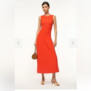 STAUD Sleeveless Ribbed Midi Dress in Bright Orange/Red